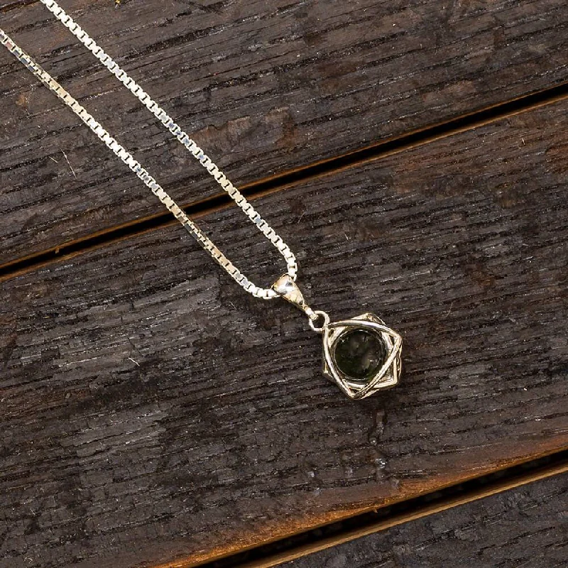 women vintage-style necklaces -Moldavite Nucleus Necklace in Sterling Silver