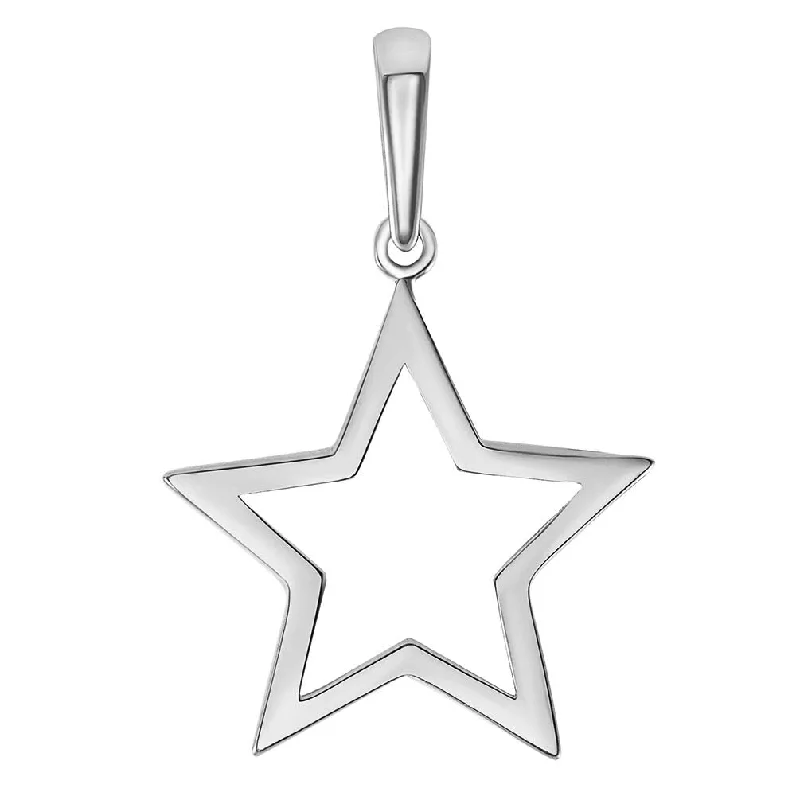 women luxury diamond necklaces -14k White Gold Simple Open Star Charm Pendant