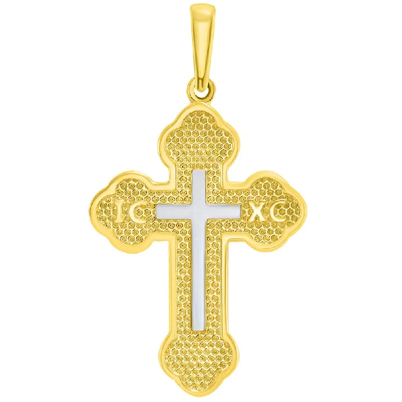 women crystal necklaces -14k Yellow Gold Eastern Orthodox Botonee Two Tone IC XC Cross Pendant