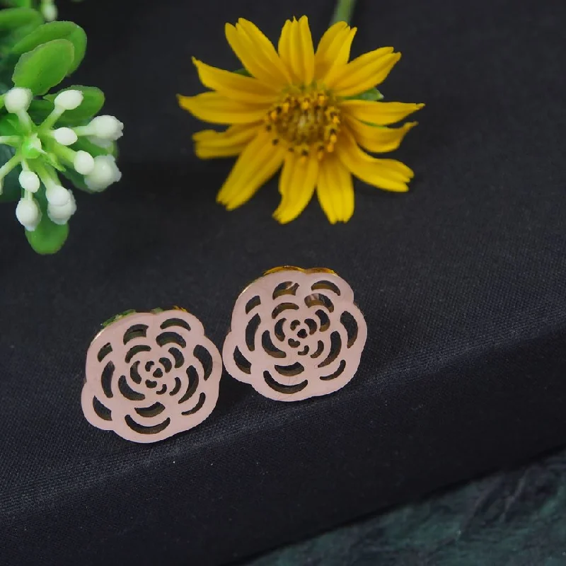 women retro earrings -Tarohi Jewels Stainless Steel Rosegold Plated Floral Stud Earring-STNER 2848