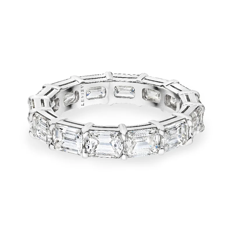 women custom engraved rings -Emerald Cut Diamond Eternity Band, 4 CT