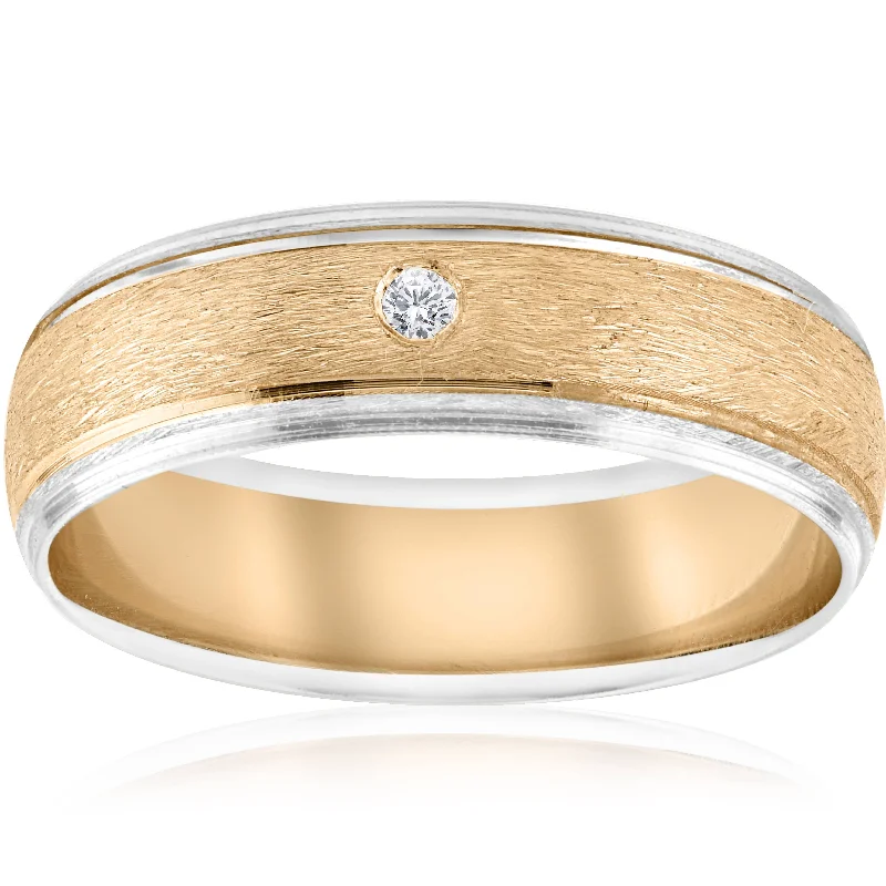 women eternity engagement rings -Mens Gold Solitaire Diamond Brushed Wedding Ring Band