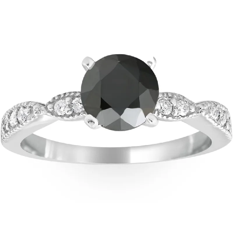 women luxury engagement ring sets -2 1/4ct Black & White Diamond Engagement Ring 14K White Gold