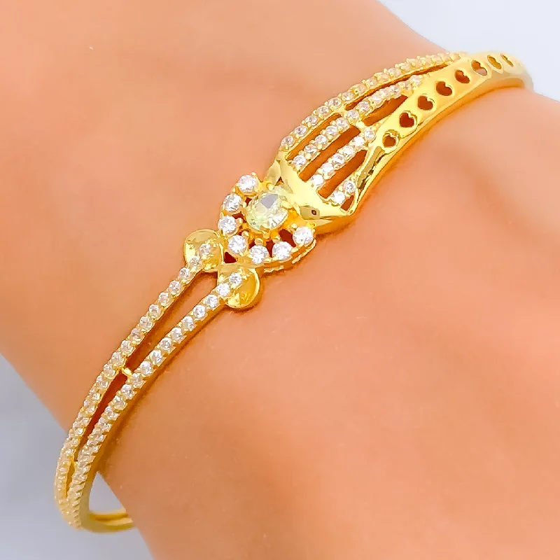 women leather cuff bracelets -Tasteful Sparkling 22k Gold CZ Bangle Bracelet