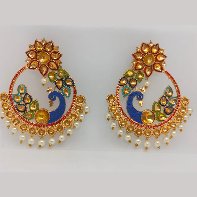 women heart earrings -Khushboo Jewellers Gold Plated Kundan Stone And Pearls Dangler Earrings