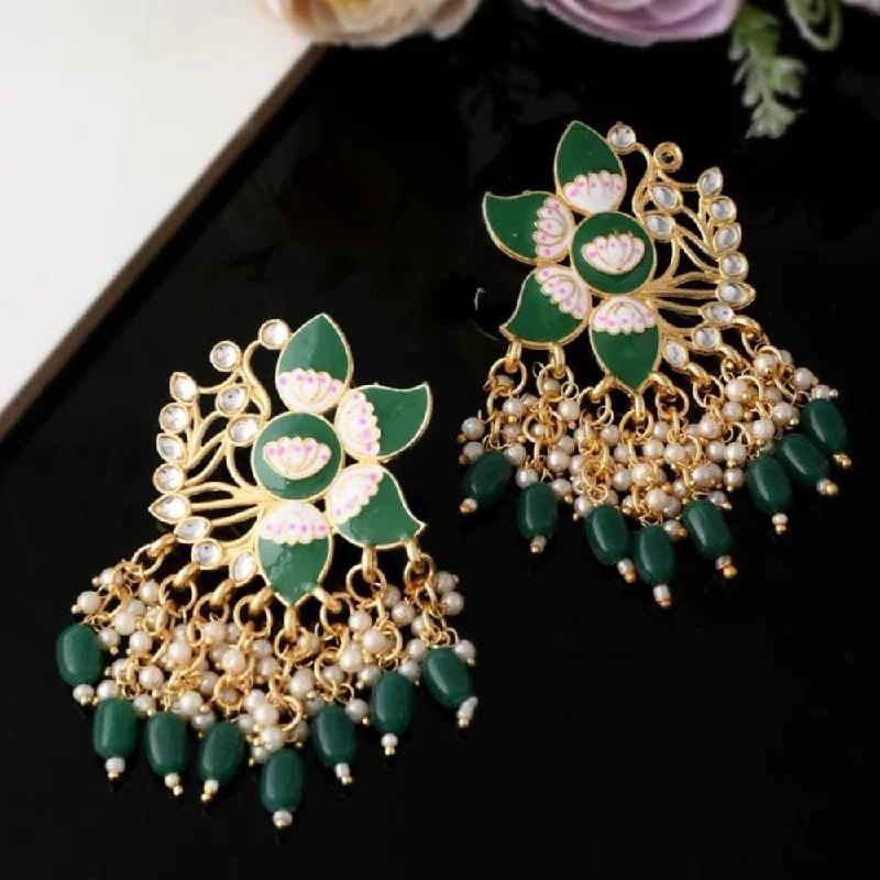 women trendy stud earrings -Lucentarts Jewellery Gold Plated Pearls And Meenakari Dangler Earrings