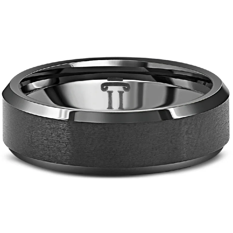 women modern engagement rings -Men's Brushed Black Tungsten 6mm Beveled Ring Wedding Band