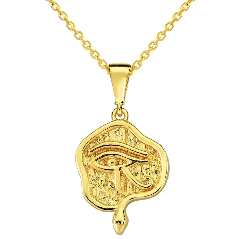 women engagement necklaces -14k Yellow Gold Textured Small Eye of Horus Talisman Pendant Necklace