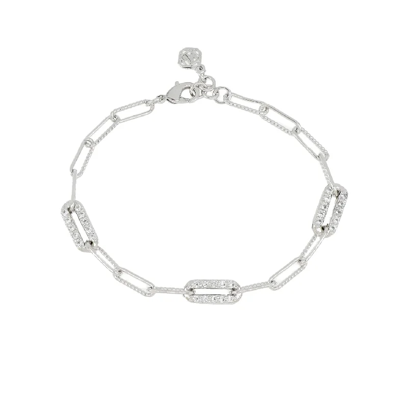 women braided bracelets -Diamante 3 Station Pavé Bracelet 7.5" - Rhodium