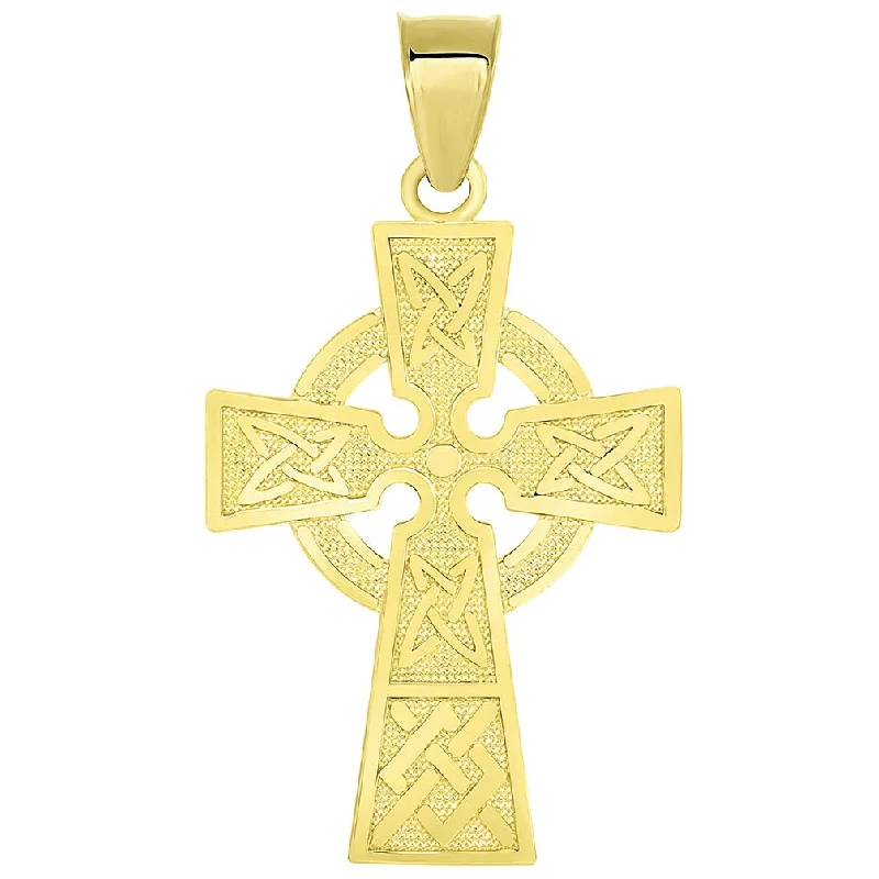 women simple pendant necklaces -Solid 14k Yellow Gold Trinity Knot Celtic Cross Pendant