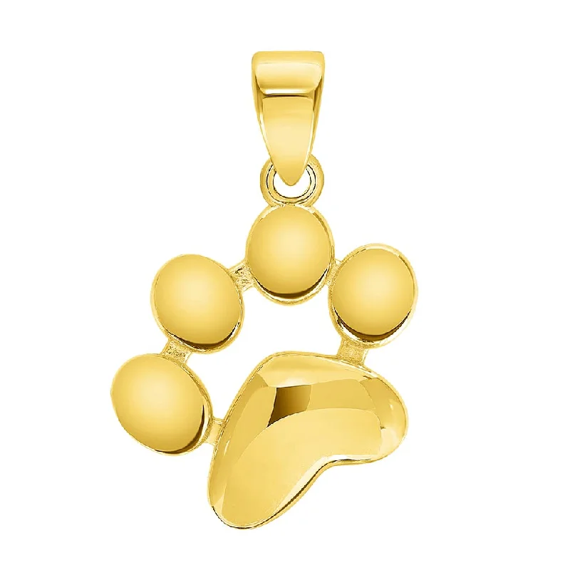 women luxury silver necklaces -Solid 14k Yellow Gold Dog Paw Print Charm Pendant