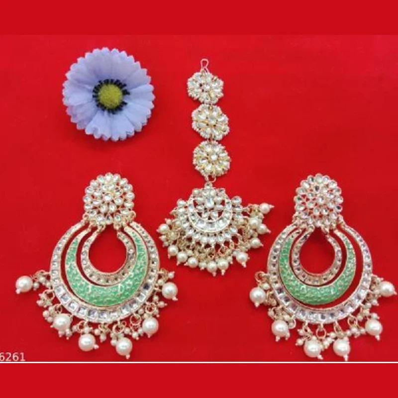 women oval earrings -Lucentarts Jewellery Gold Plated Dangler Earrings With Maangtikka