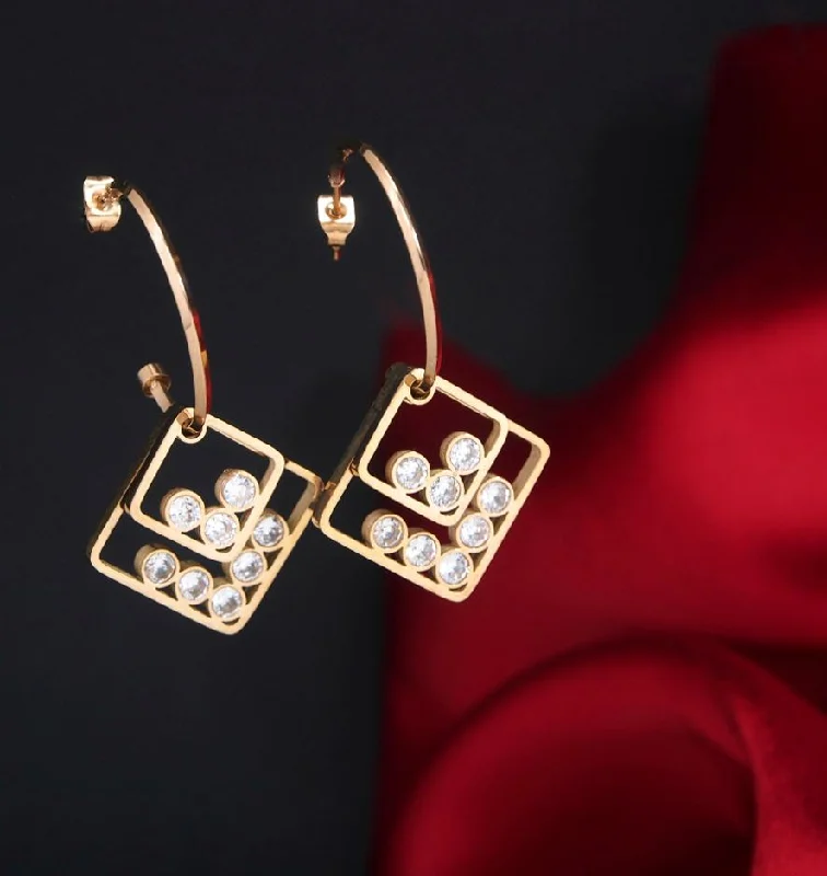 women gold hoop earrings -Tarohi Jewels Stainless Steel Rosegold Plated Double Rhombus Shaped Hoops Earring- STNER 2760