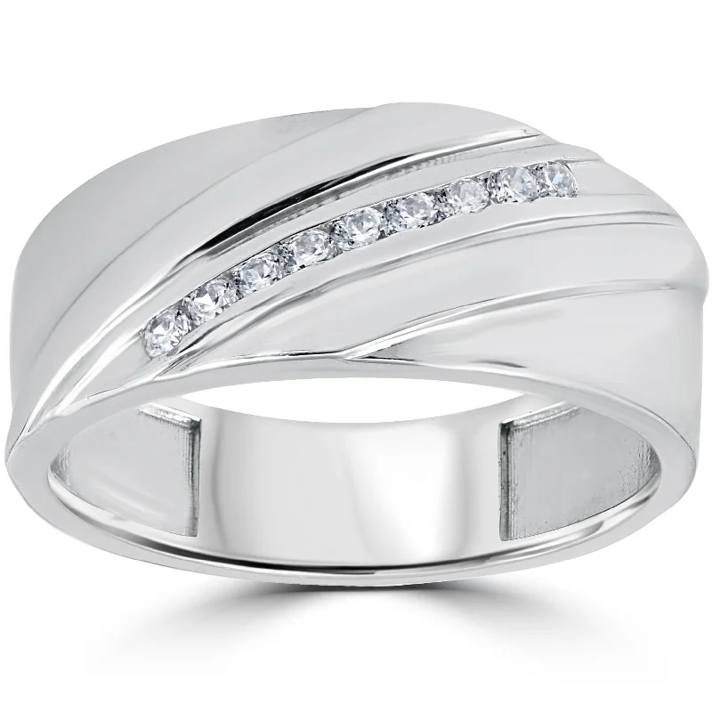 women cushion engagement rings -1/6CT Mens Diamond Ring 10K White Gold