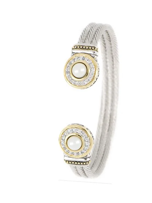 women cuff bracelets -Pérola Pavé & White Seashell Pearl Cuff Bracelet