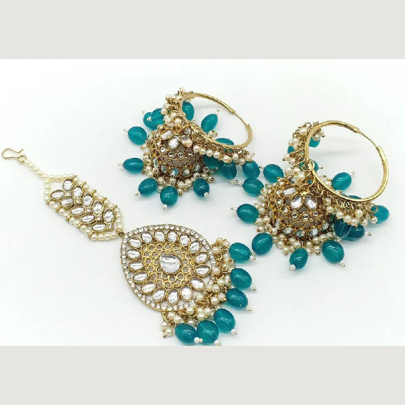 women drop earrings -Manisha Jewellery Gold Plated Jhumki Earrings With Mangtikka