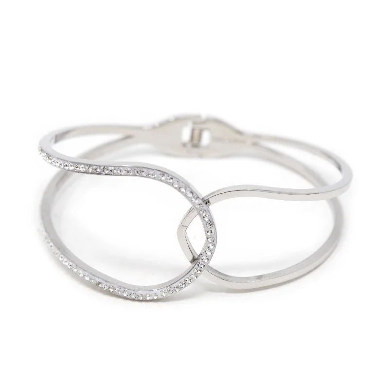 women oval bracelets -Stainless St CZ Interlaced Bracelet