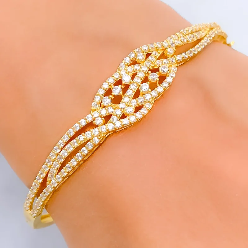 women fashion bangles set -Ornate Shimmering 22k Gold CZ Bangle Bracelet