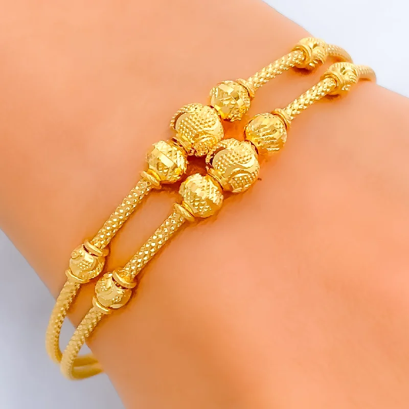 women wide cuff bracelets -Textured Wavy Orb 22k Gold Bangle Bracelet