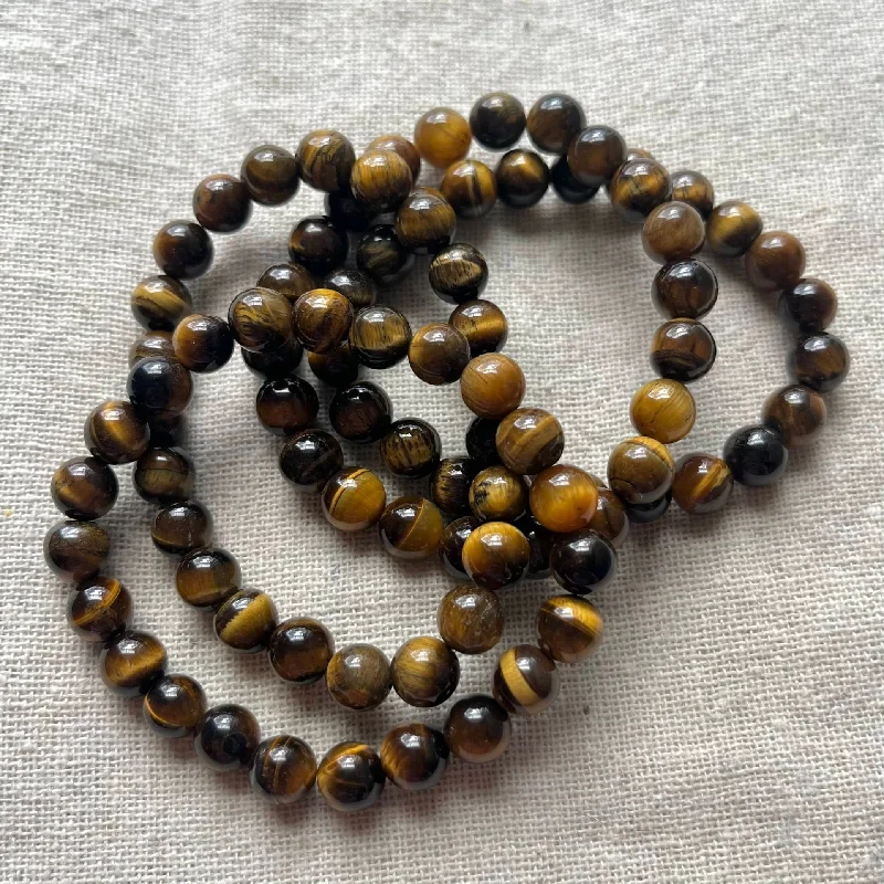 women twisted bracelets -Tiger Eye 8mm Beaded Bracelet - Balance