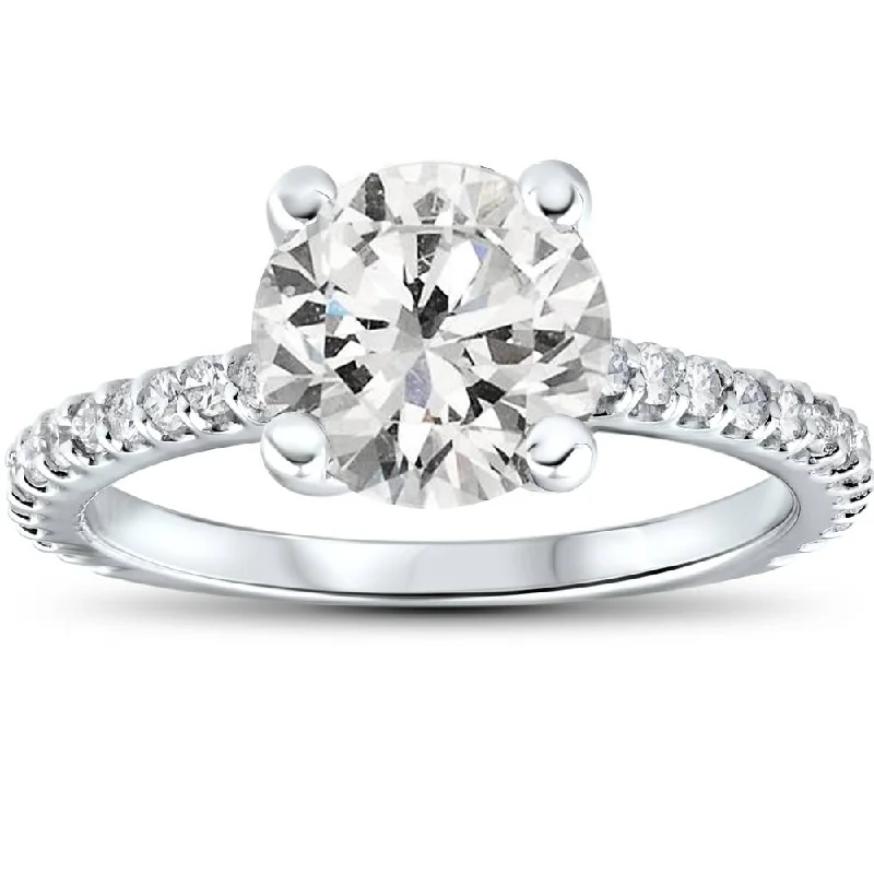 women classic solitaire diamond engagement rings -2.30CT Diamond (2.00ct center) Engagement Ring 14K White Gold