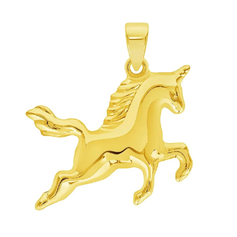 women unique charm necklaces -14k Yellow Gold 3D Unicorn Charm Magical Horse Pendant