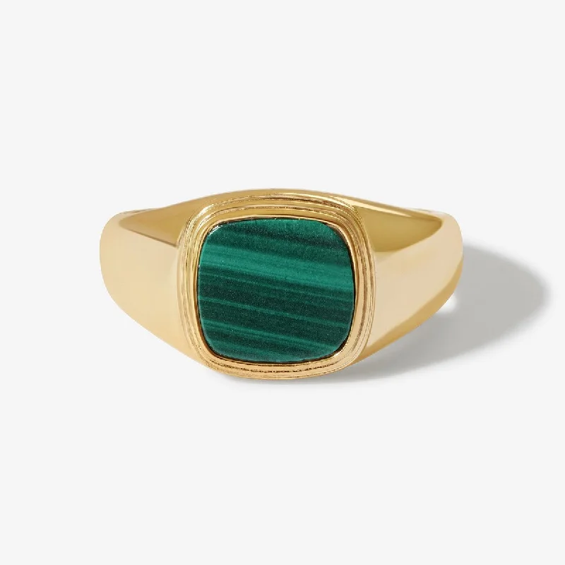 women gold engagement rings -Saburo malachite signet ring