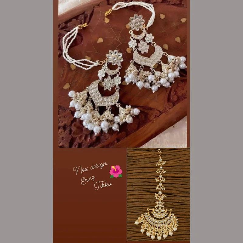 women luxury diamond earrings -Lucentarts Jewellery Gold Plated Dangler Earrings With Maangtikka