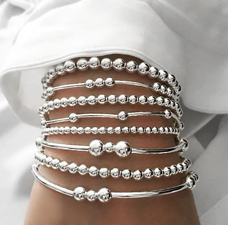 women oversized bangles -925 Sterling Silver Tube Bracelet, Sterling Silver Stretch Bracelets