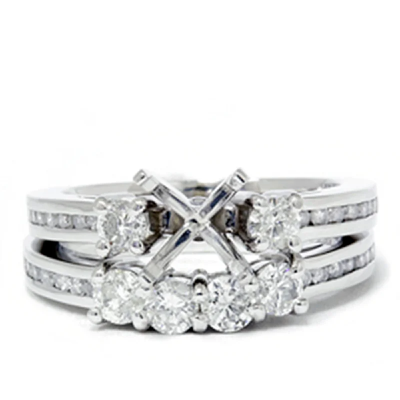 women halo engagement rings -1 1/4ct Diamond Engagement Wedding Ring 14K White Gold Ring Set