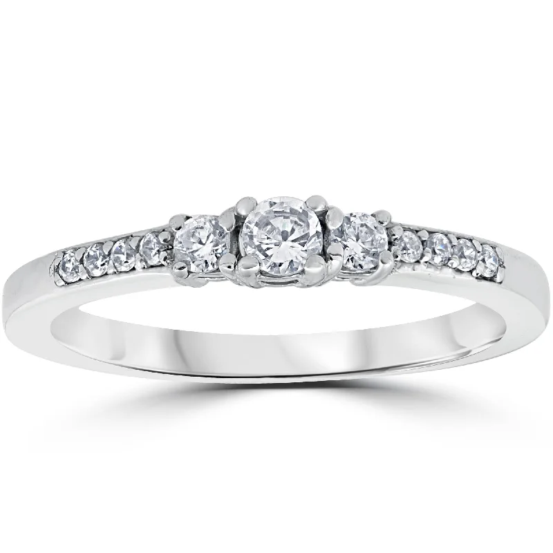 women classic solitaire diamond engagement rings -1/3ct Three Stone Round Diamond Engagement Ring 14K White Gold