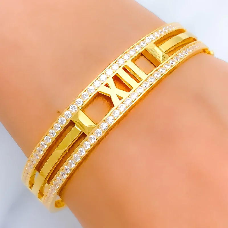 women oval bracelets -Opulent Numerical CZ Lined 21k Gold Bangle Bracelet