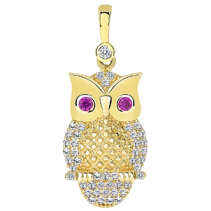 women twisted chain necklaces -14K Yellow Gold CZ Elegant Owl Animal Pendant