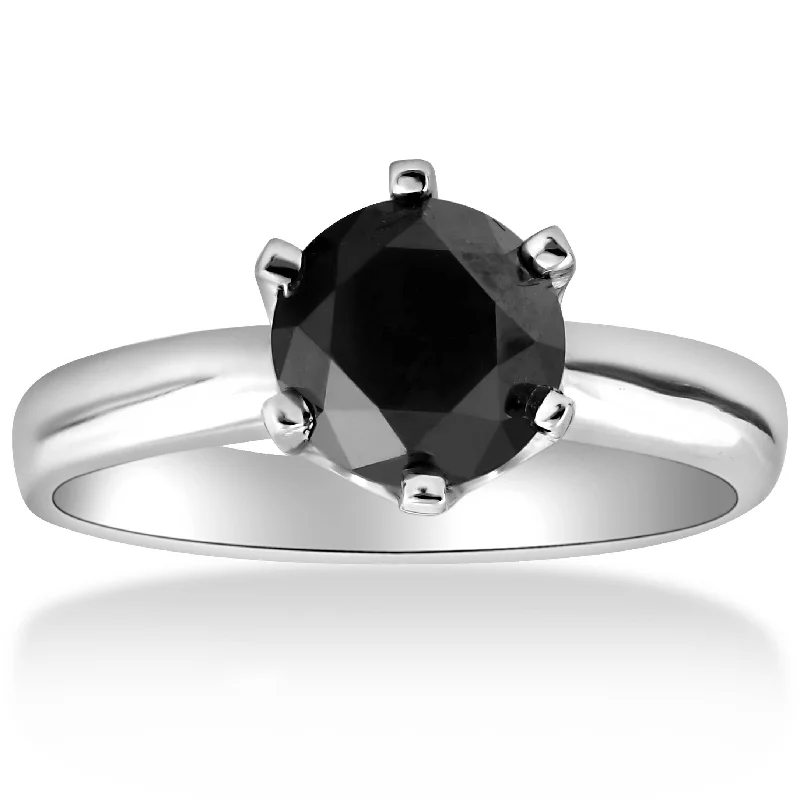 women custom designed engagement rings -1ct Round Black Solitaire Diamond White Gold Engagement Ring