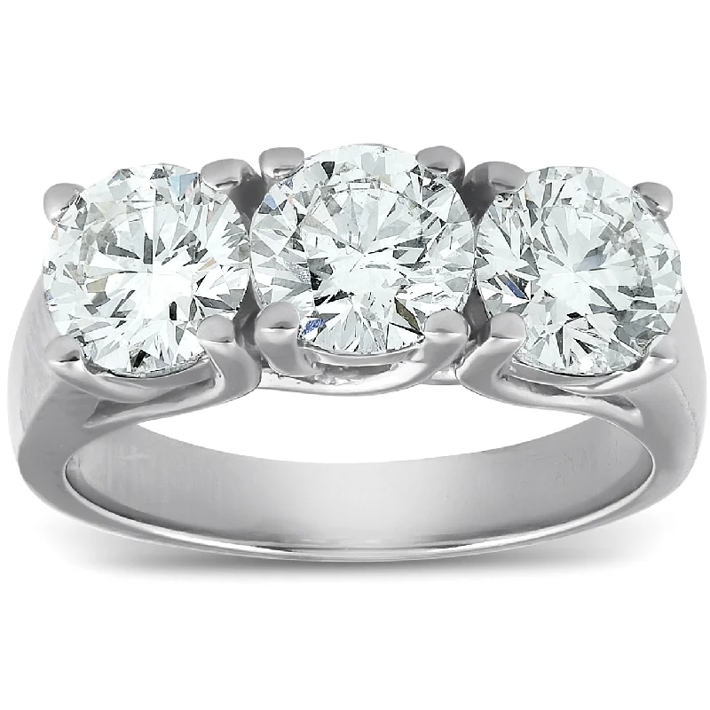 women modern solitaire engagement rings -2 1/2ct Three Stone Large Diamond Engagement Ring 14K White Gold