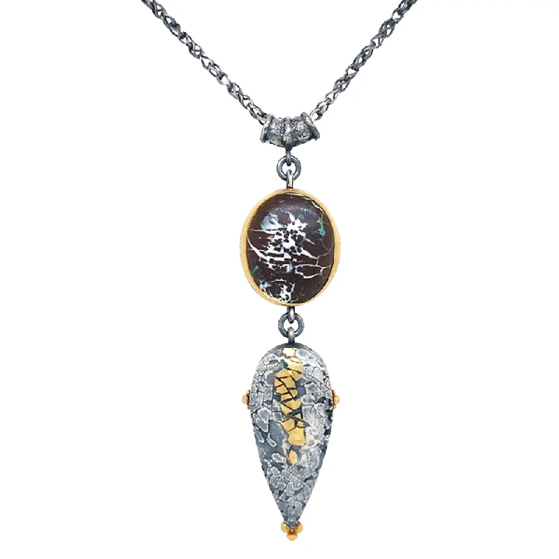 women sapphire necklaces -Sterling Silver, Yellow Gold & Opal Necklace - "Dragons Egg"