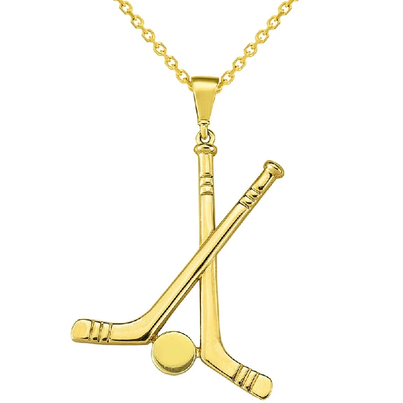 women star pendant necklaces -14k Yellow Gold Two Hockey Sticks with Puck Sports Pendant Necklace