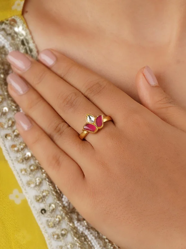 women custom wedding bands -Pink Color Gold Plated Ring - TR-RNG26WP