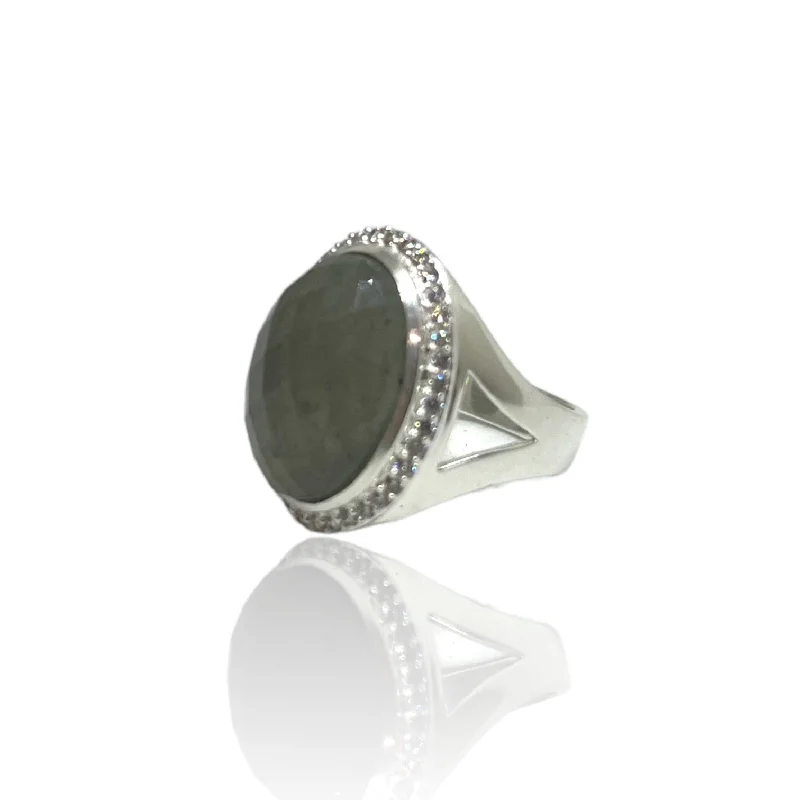 women art deco wedding bands -SATIN SILVER LABRADORITE FORTE RING