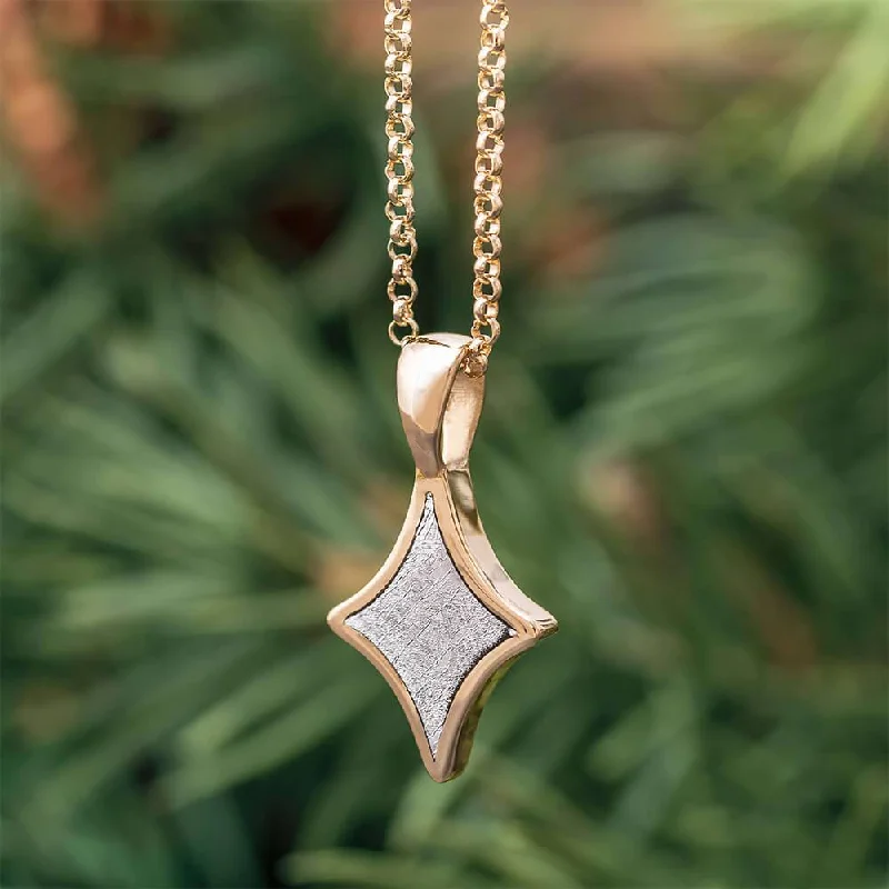 women elegant necklaces -Gibeon Meteorite in Golden Four-Point Star Pendant