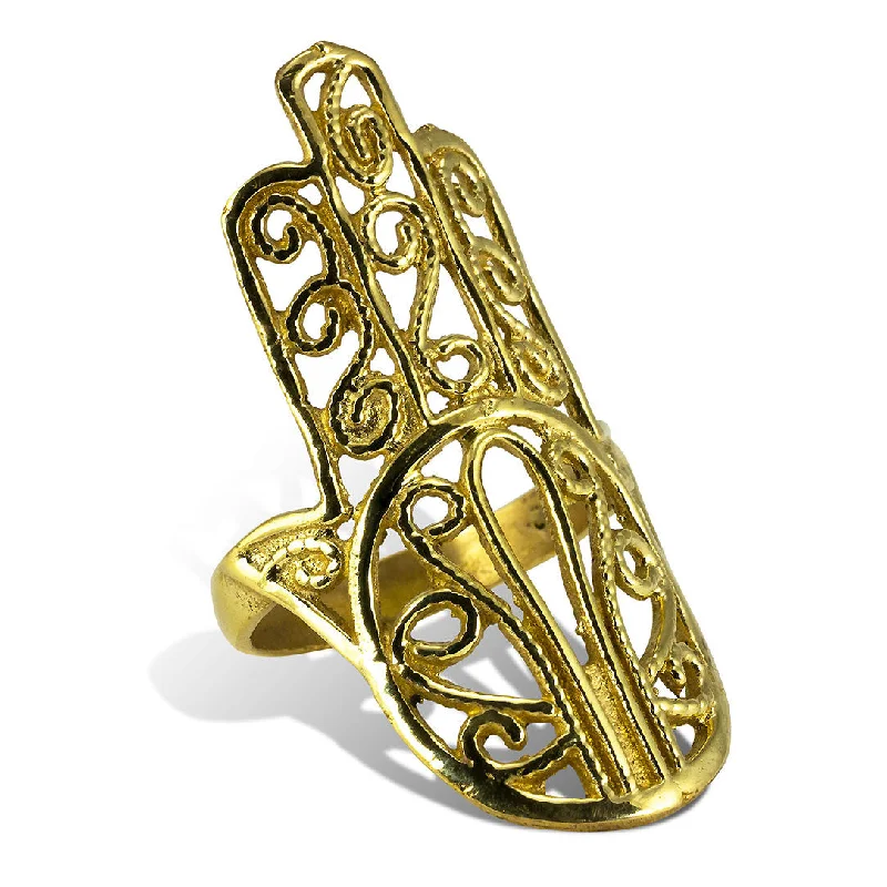 women stackable gemstone rings -<span>RBR-025<span>: </span></span>Hamsa Ring - Brass