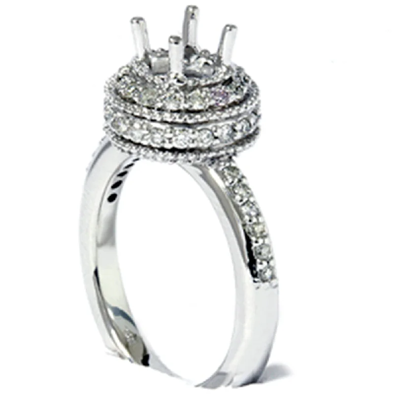 women double band engagement rings -1/2ct Antique Diamond Ring Setting 14K White Gold