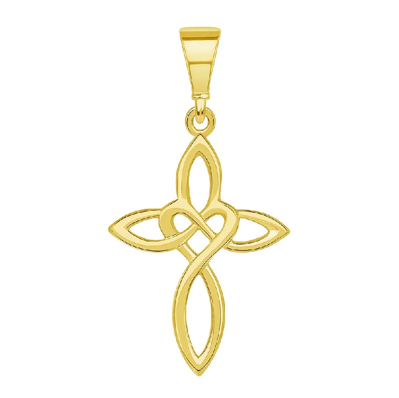 women gemstone pendant necklaces -Solid 14k Yellow Gold Irish Celtic Love Knot Heart Cross Pendant