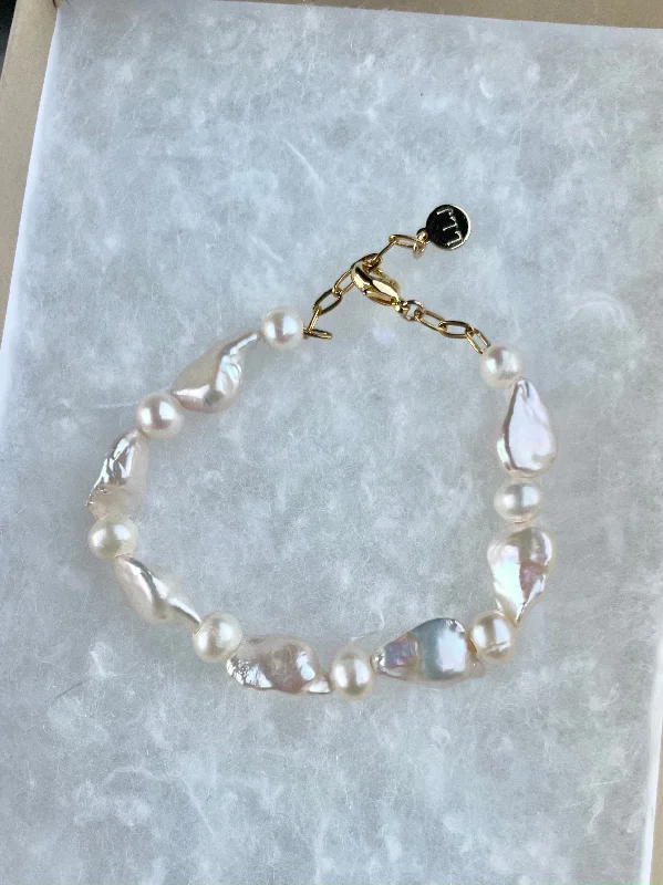 women bangle stack bracelets -Dainty Water's Edge Pearl Bracelet - water resistant