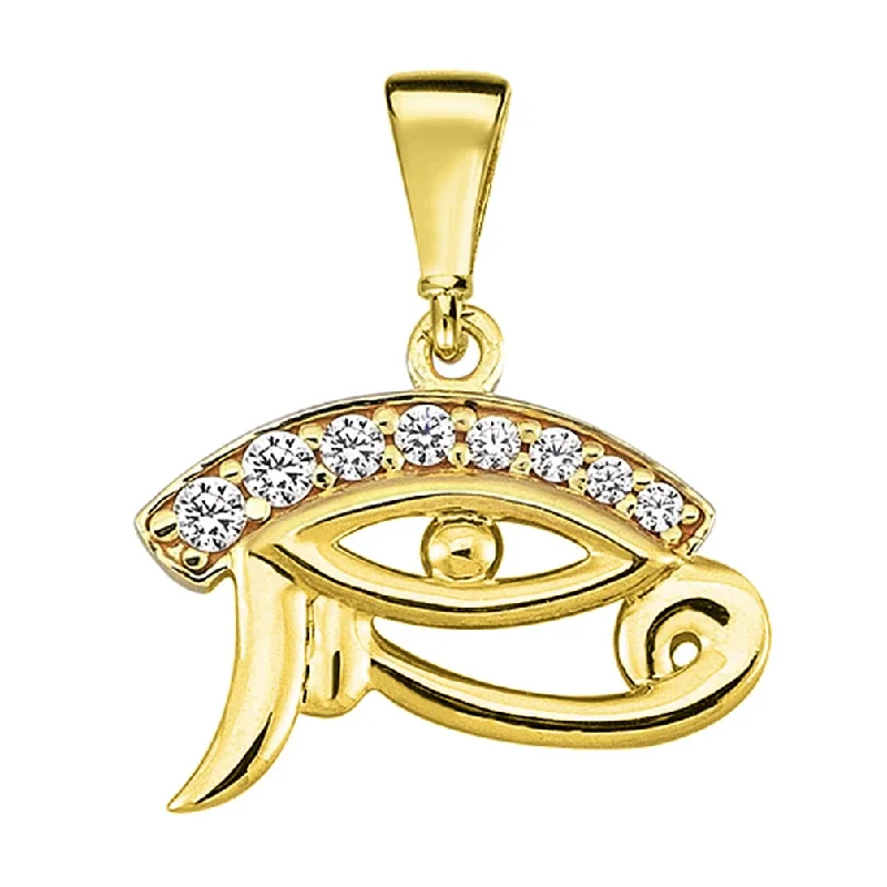 women pearl necklaces -14k Yellow Gold Cubic-Zirconia Mini Left Eye of Horus Pendant