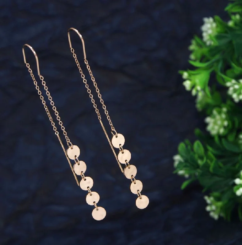 women luxury drop earrings -Tarohi Jewels Stainless Steel Rosegold Plated Multi Disc Threader Earring-STNER 2764