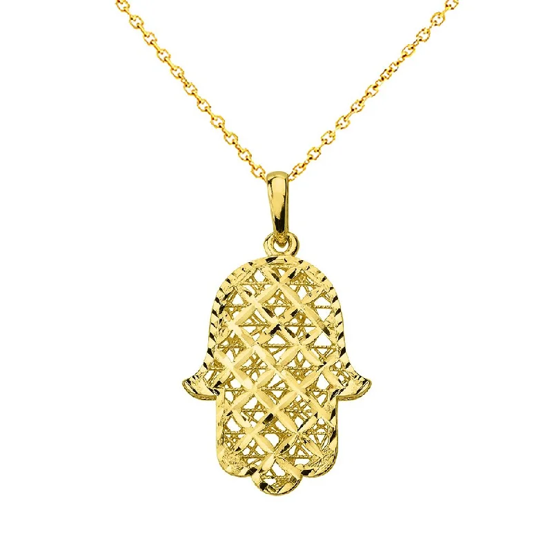 women vintage charm necklaces -Jewelry America 14k Yellow Gold Textured Hamsa Hand of Fatima Charm Pendant Necklace