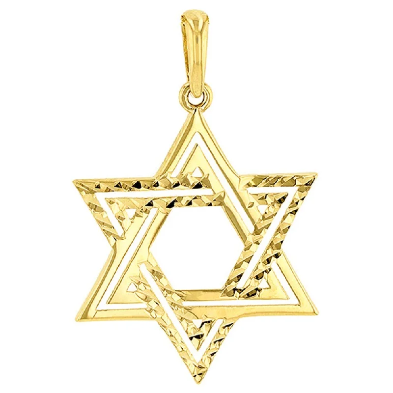 women wedding necklaces -Solid 14k Yellow Gold Textured Elegant Jewish Star of David Charm Pendant