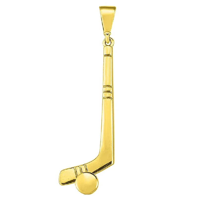 women gemstone drop pendant necklaces -14k Yellow Gold Hockey Stick with Puck Sports Pendant