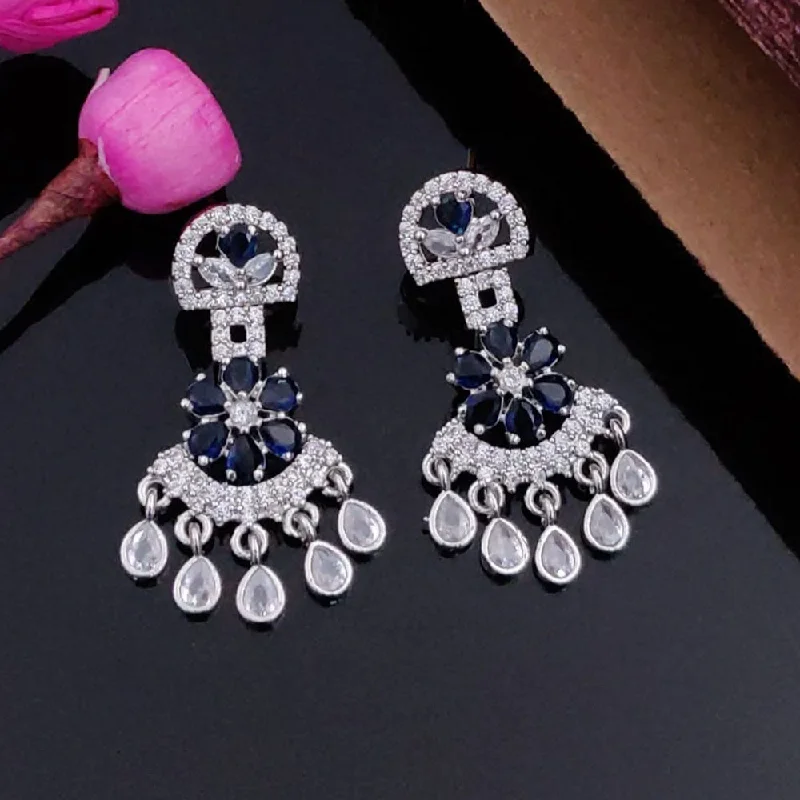 women cubic zirconia earrings -Akruti Collection Silver Plated AD Dangler Earrings